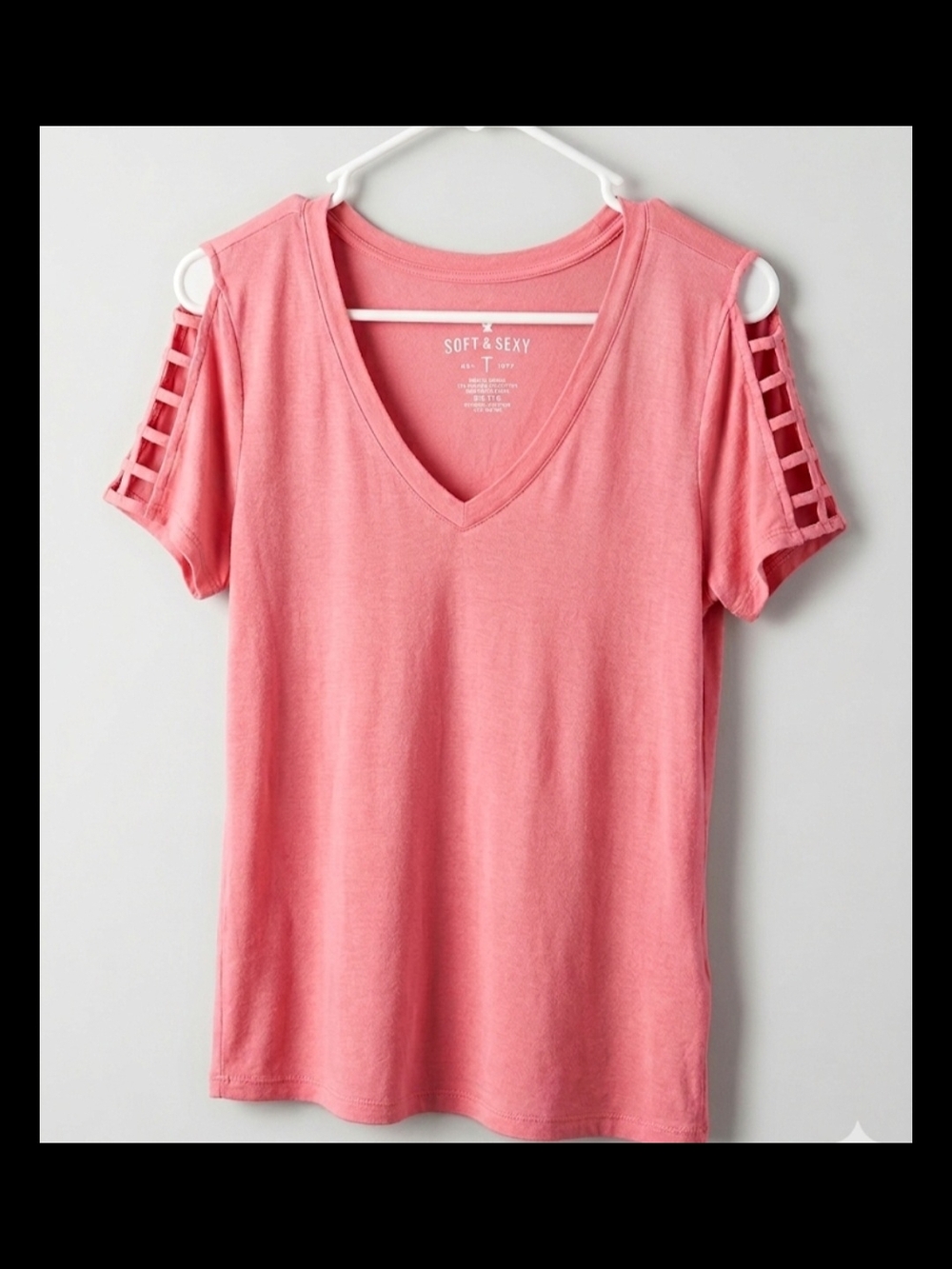 American Eagle Outfitters Pink V-Neck Cold-Shoulder Tee